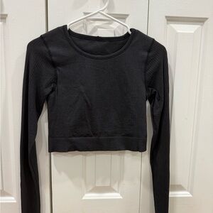 Black Lululemon Long Sleeve Ribbed Crop Top